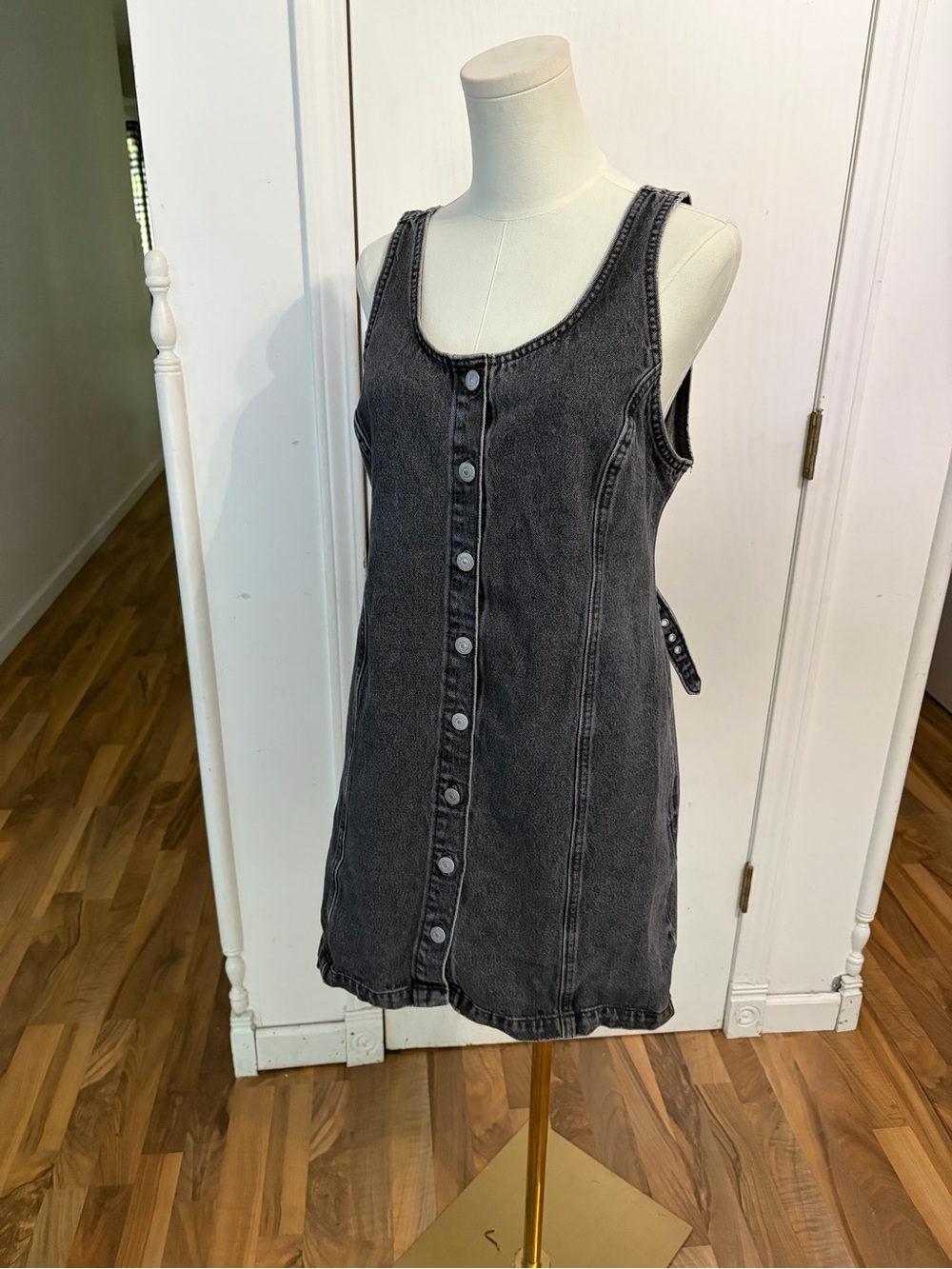 Vintage Levi Strauss Black Washed Denim Button-Front Mini Dress, Medium, EUC